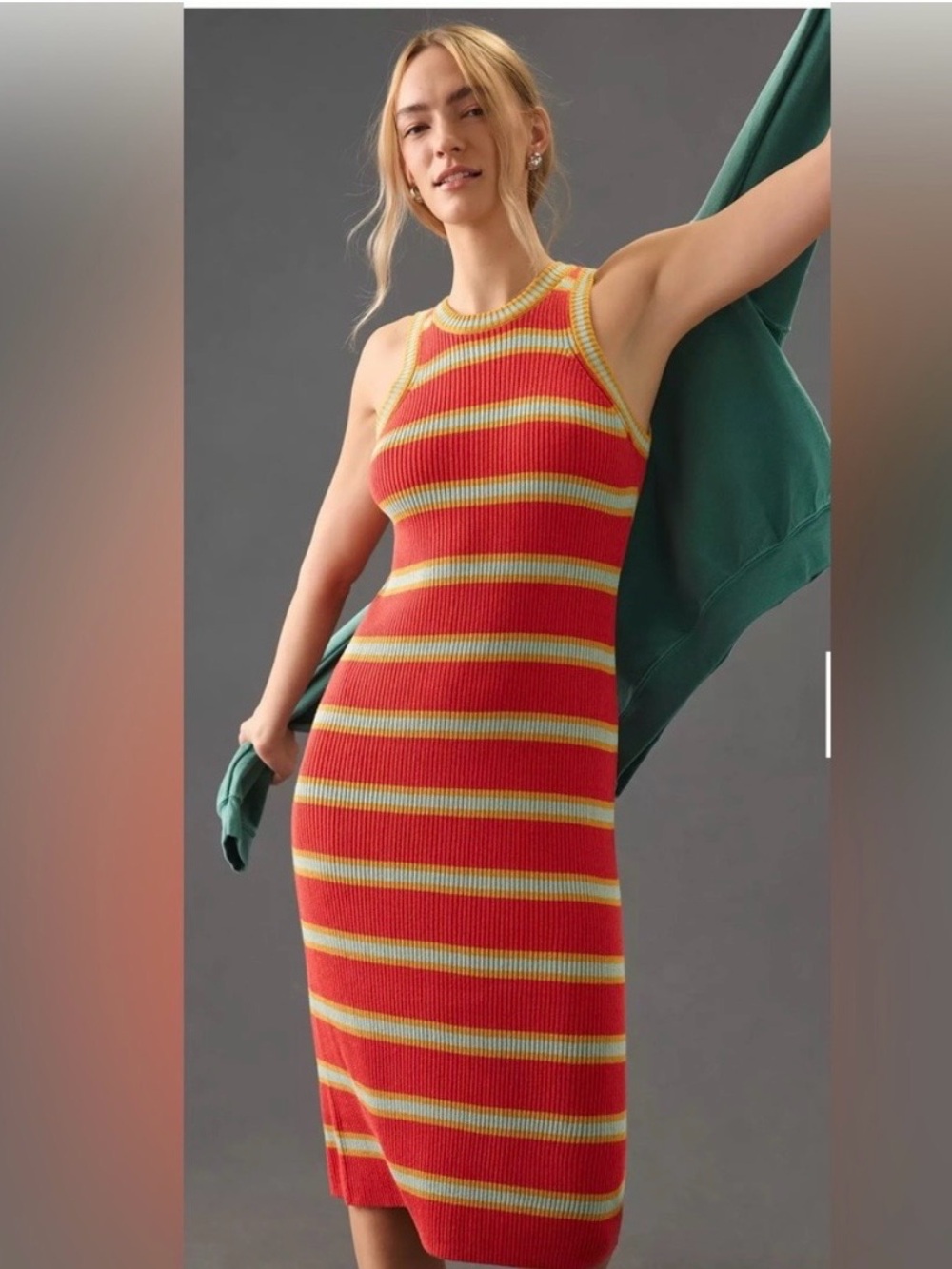 Mother the chin ups red and yellow mint stripped midi dress size S